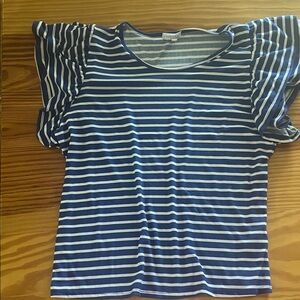 Crown & Ivy Striped Flutter Sleeve Top - Navy and White